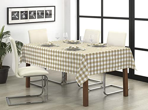 LAN&LAN Vichy Nappe rectangulaire à carreaux lavable, superbe pour l'intérieur et l'extérieur, idéale pour les pique-niques et les réunions en plein air (140 x 180 cm, beige)