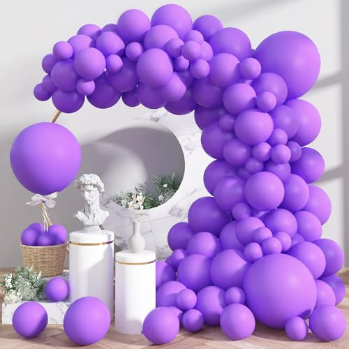 Purple Balloons, 113Pcs Different Sizes Lavender Balloon Garland Arch Kit, 5 10 12 18inch Lilac Latex Helium Balloons Dark Purple Butterfly Party Balloons for Birthday Wedding Halloween Decorations