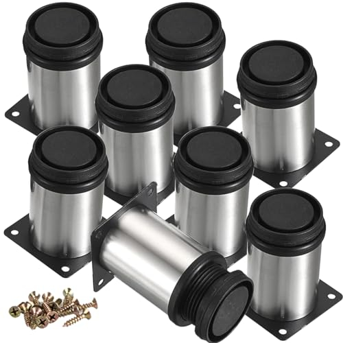 6 Inch / 15cm Metal Furniture Legs, 8Pcs Round Adjustable Stainless Steel Furniture Feet DIY Replacement Support Leg for Table Cabinet Kitchen TV Stand Desk