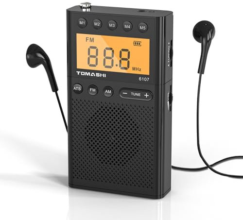 TOMASHI Portable AM FM Radio, Small Radio with Loud Speaker, Headphone Jack, LCD Screen, Battery Powered