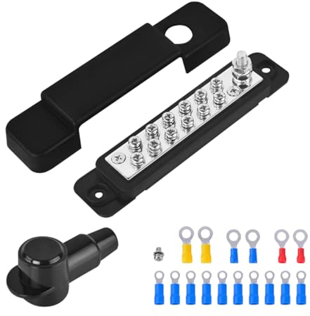 CGEAMDY Bus Bar Power Distribution Block, Terminal Power Distribution Block with Ring Terminals, 12V-48V DC Busbar Distribution Blocks, Busbar 150A Busbar Block with Cover, For Car, Boat(Black)