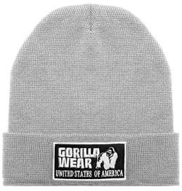 Gorilla Wear - Vermont Beanie - Grau - Bodybuilding Sport Alltag Freizeit mit Logo gestickt leicht aus Acrylwolle
