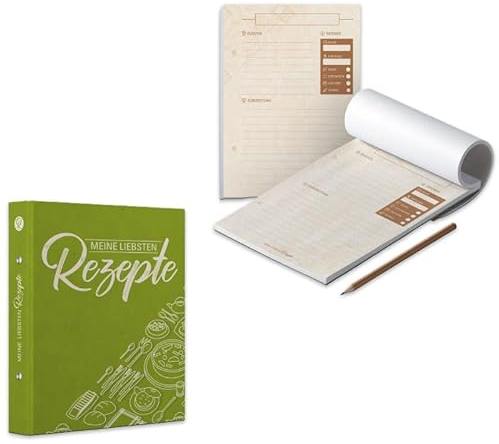 itenga Rezeptordner A5 mit 50 Blatt Rezeptblock 2-Ring-Mechanik Kochrezepte Ringbuch (Meine liebsten Rezepte)