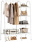 soges Portant à Vêtements Penderie Garde-robes Porte-manteau en Métal avec Étagères de Rangement et Barre de Suspension Blanc