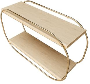 Regal Organizer Standregal mit 2 Etagen Holz Metallrahmen Regal Wand Hängeregal Küchenregal Schweberegal Arbeitsplatte Wohnzimmer Küchezimmer Badezimmer (Gold)