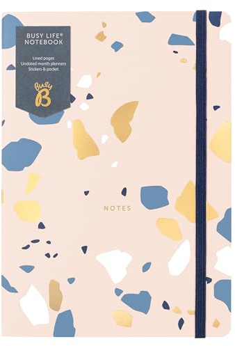 Busy B A5 Notebook in Pink Terrazzo with Lined Pages, Undated Month Planners, Stickers and Pocket