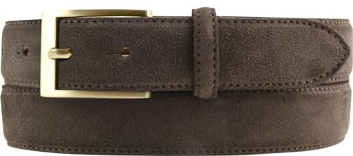 BELTINGER Gürtel aus Veloursleder 3,0 cm | Velour-Ledergürtel für Herren 30mm | Wildleder-Gürtel mit goldener Gürtelschließe | Dunkelbraun 105cm