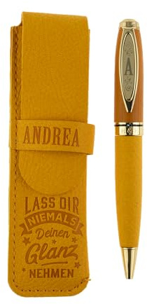 History & Heraldry Bamboo Persönlicher und individueller Kuli Kugelschreiber Stift mit Namen und Spruch Personalisiertes Etui Monogramm-Design persönliches Geschenk (Kuli Andrea)
