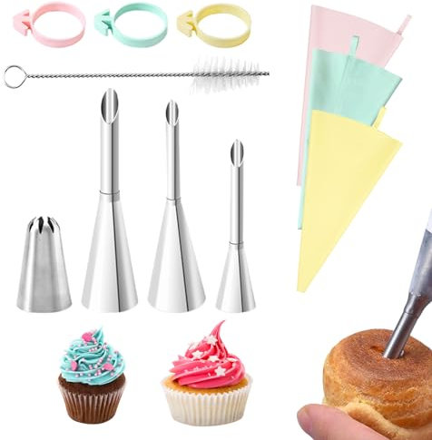 Lot de 11 poches à douille avec douilles, 4 douilles avec anneaux en silicone, 3 poches à douille réutilisables avec 1 brosse de nettoyage, ensemble de douilles en acier inoxydable pour glaçage à