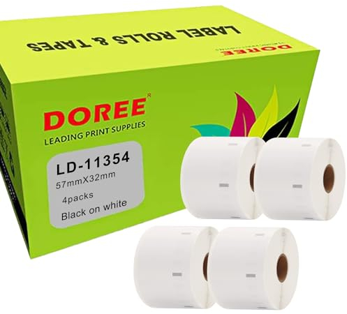 Doree 4 Rollen 11354 S0722540 Selbstklebende Adressetiketten, Kompatibel mit dymo 11354, 57mm x 32mm, für Dymo LabelWriter 4XL, 450, 400, 330, 320, 310(1000 Etiketten pro Rolle)