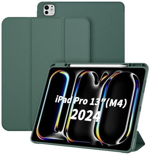 CACOE Custodia Cover Compatibile con iPad pro 2024 (M4) da 13 Pollici–Ultra Sottile con Funzione Leggio Slim in Pelle PU Custodia Adatta, Verde Notte Scuro