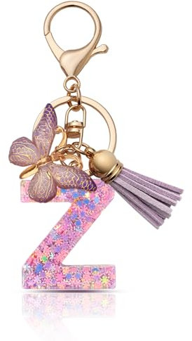 CHUQING Schlüsselanhänger Buchstabe Mädchen Schlüsselanhänger mit Anfangsbuchstaben Schlüsselbund mit Schmetterling für Frauen Lila Z