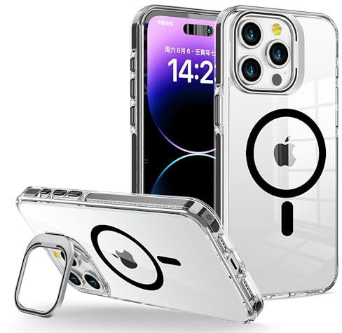 LUHOURI Magnetic for iPhone 13 Pro Max Case with Built-in Kickstand,Screen Protector Included,Slim Fit Shockproof Crystal Cover iPhone 13 Pro Max 6.7 Phone Case Clear Black