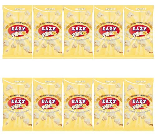 Eazypop Microwave Popcorn Butter Flavour 85g Pack of 10 Vegetarian Light Sharing Maize Snack Sharing Ready in 2-4min with Welari Thank You Card | (10pack) (850g)