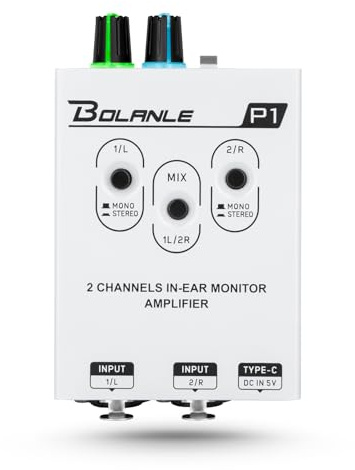P1 - Amplificador de monitor intraural portátil, amplificador de auriculares con entrada XLR y TRS de 3,5 mm, amplificador de auriculares con interruptor estéreo/mono para teclados, bateristas,