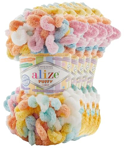 5 x 100g Strickgarn ALIZE Puffy Color Stricken ohne Nadeln Fingerstrickgarn