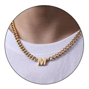 Kette Herren Halskette Kette mit Buchstaben Geschenke für Männer Junge | 6.5mm Silber Gold Schwarz Edelstahl Cuban Chain Edelstahlkette Geburtstage 18+2 Inches