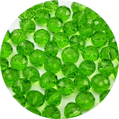 YUEXIGO 600 cuentas de cristal de 3 mm para hacer joyas, cuentas de cristal facetadas redondas espaciadoras para campanillas de viento, pulseras, aretes, collares, manualidades (verde hierba)