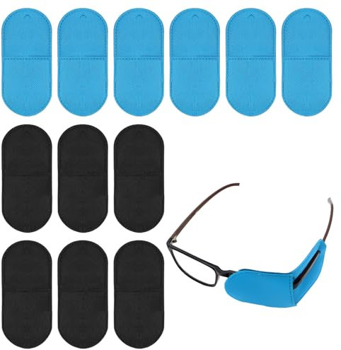 12 Pièces Cache Oeil pour Lunettes - Réutilisable Cache Oeil, Cache-Oeil en Tissu Non Tissé pour Lunettes, Amélioration de la Vision de l'Amblyopie et du Strabisme, Adultes et Enfants, Noir et Bleu