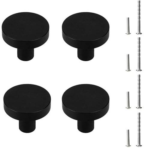 YYdsYQLQ 4 Pack Kitchen Cabinet Knobs Black Door Knobs Vintage Matted Round Cupboard Knobs with M4 Screws for Furniture Drawers Wardrobe Cupboard Doors 30MM/1.18 in