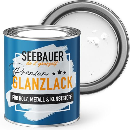 SEEBAUER diy Glanzlack Weiß 750ml für Innen & Außen (No. 000 Weiß) Möbelfarbe ohne Schleifen - Hybrid-Lack für Holz, Metall & Kunststoff - Holzlack, Möbellack hohe Deckkraft