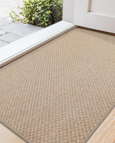 COLOR&GEOMETRY Large Door Matts Indoor 92 x 142 cm, Thin Indoor Door Mats Non Slip, Absorbent Dirt Trapper Easy Clean Doormats Inside, Khaki (Rolled-up NO Creases)