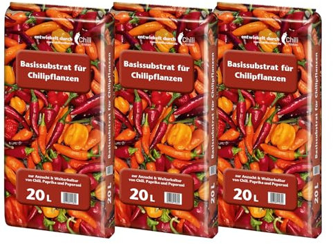 Floragard Universal Basissubstrat für Chillipflanzen 3x20 Liter - zur Anzucht und zum Umtopfen für Chilli, Paprika und Peperoni