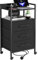 MIKIICOCO Bedside Table with Charging Station, Nightstand with 2 Outlets and 2 USB Ports, Sofa Side Table with 4 Castors and Fabric Drawers for Bedroom