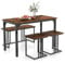 COSTWAY Esstisch mit Bank & 2 Hockern, 4er Set Küchentisch, industrielle Essgruppe für Küche, Esszimmer, Restaurant, Bartisch mit Stühlen, Sitzgruppe Vintage (120 x 60 x 75 cm,Braun)