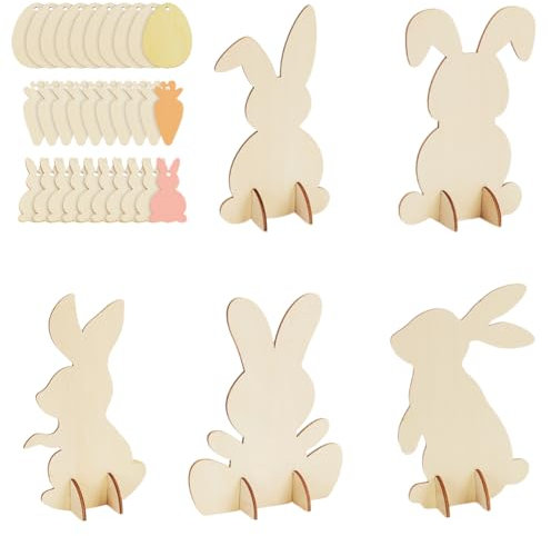 AHANDMAKER Hölzerne DIY leere unvollendete runde Holzscheiben Ornament glückliche Ostern Hase Tür Zeichen Ostern Tür hängen Zeichen Plaque Handwerk hängende Dekorationen Für Party Dekor