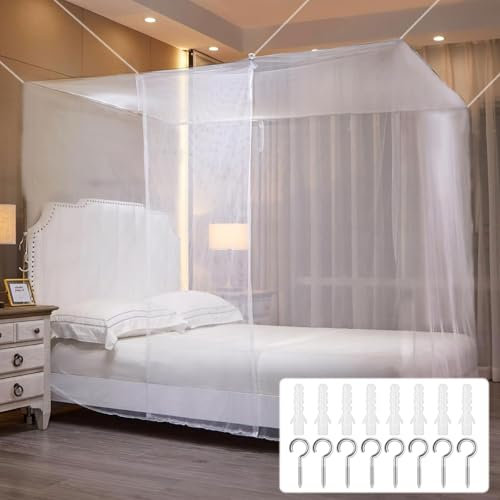 CINGHIA Moustiquaire de Lit Rectangulaire,Moustiquaire Lits Simples Doubles Place,Lit Baldaquin Moustiques,Ciel de Lit Adulte,Blanc Moustiquaire pour Lit,pour La Maison et Le Camping 150x200x165cm