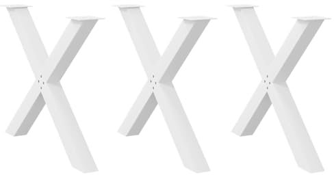 vidaXL Pieds de Table à Manger en Forme de X, 3 pièces, Blanc, 90 x (72-73) cm, Acier