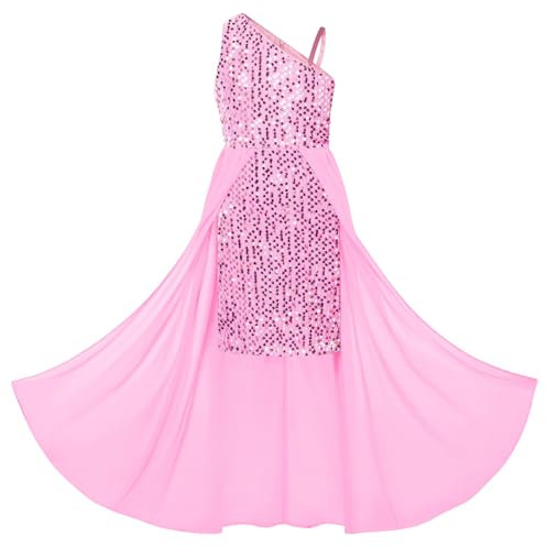 GRACE KARIN Vestito da principessa in chiffon con paillettes, elegante, linea ad A, per Natale, festa di compleanno, Paillettes oro su rosa, 14 anni