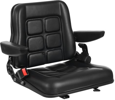 WEIGR Siège universel de chariot élévateur réglable avec accoudoirs, ceinture de sécurité et cuir synthétique PVC imperméable, pour chariots élévateurs, tracteurs et engins de construction