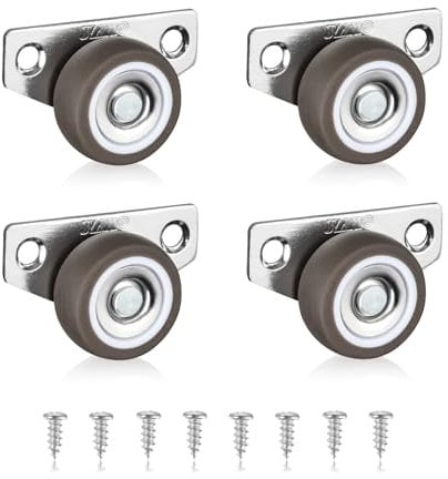 Side Mount Casters, 4 Pcs Rubber Rolling Low Profile Castors, 1.25 inch Furniture Wheels Non Swivel Heavy Duty Castor Wheels with Screws for Furniture Rolling Cabinet Sliding Door