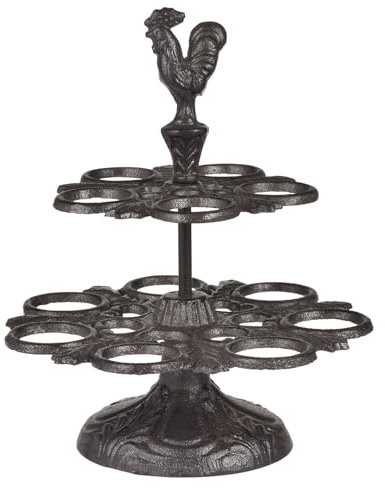 Portauova in ghisa, vassoio vintage per 12 uova, espositore a 2 ripiani in ghisa, dozzina di portaoggetti, porta uova decorativo per piani di lavoro, decorazione per cucina e sala da pranzo