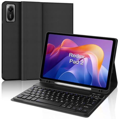 IVEOPPE Keyboard Case for Xiaomi Redmi Pad 2 11 inch 2025/ Redmi Pad SE 11 2023, Wireless Bluetooth UK Layout Keyboard with Case for Redmi Pad 2, Black