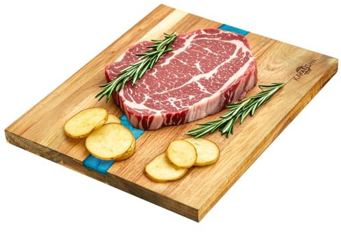 Tagliere in legno 24,5 x 30 x 1,7 cm, bambù e legno antibatterico in resina epossidica incorporata, tagliere decorativo massiccio, tagliere da cucina per tagliare carne o verdure