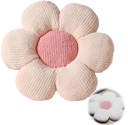 Penbinmall Blumenkissen, Weiße Blumengestalt Zierkissen, Plüsch Bodenkissen für Sofa & Bett Kinderzimmer, Mädchen Dekoratives Gänseblümchen Design Wohnkissen 40cm