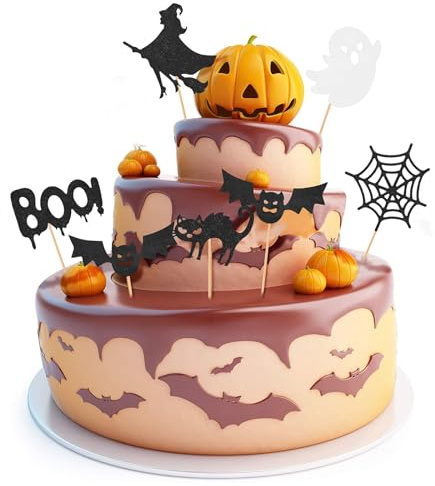 12 Stück Halloween Cupcake Toppers Fledermaus Deko, Fledermaus Muffins Deko, für Halloween Kuchen Cupcake Picks, Spinne, Hexe, Ghost Dekoration Themed Horror Party