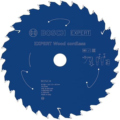 Bosch 1x Expert Wood Cordless Circular Saw Blade for Handheld Circular Saw | for Softwood, Hardwood, Ø 185 mm, Professional Accessory Hand-Held Cordless Circular Saws