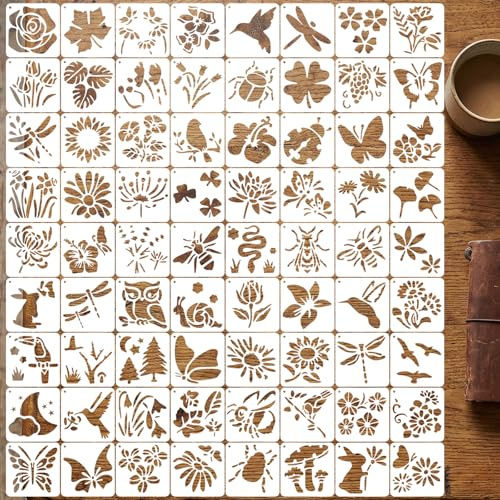 72 Stück Schablonen Set Malschablonen, Mal- und Bastelschablonen | Wiederverwendbar, Libellen Blätter florale Zeichenvorlagen, für Wandgestaltung, Scrapbooking, Stoffdekoration, Heimdeko