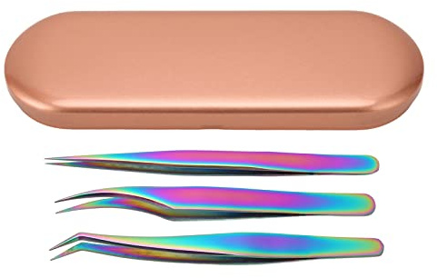 DGLDCSHUAI 3-teiliges Pinzetten-Set aus Edelstahl, Wimpernzange, Werkzeug für falsche Wimpern, mit Box