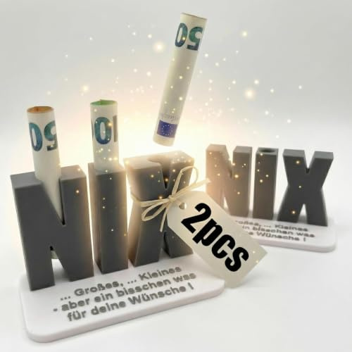 2er Set Originelles Geldgeschenk NIX – 3D Buchstaben mit Loch für Geldscheine – Für „Nichts gewünscht“ – Männer & Frauen zum Geburtstag, Weihnachten, Führerschein, Feiern & besondere Anlässe