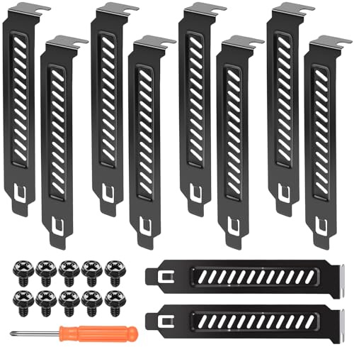 10 Pcs PCI Slot Covers Filter Plate Covers, Dustproof Standard Computer Case PCI Slot Cover Dust Filter Bracket Blanking Plate Vented for PC Accessories + 10 Screws, 1 Screwdriver(120x20mm, Black)
