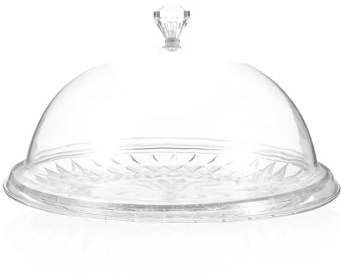 LALADEFIEE Vassoio Rotondo con Coperchio in Plastica Trasparente, Vassoio Pratico e Raffinato per Esposizione Dessert, per Party e Desktop