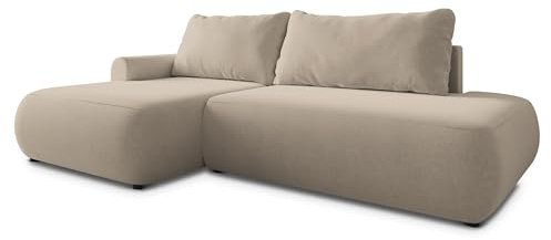 Masseno Ecksofa NUVIRA CL L-S mit Schlaffunktion L-Form, Japandi Sofa mit Bettkasten, Wohnzimmersofa, Couch, Soffa, Bettsofa, Couchgarnitur - Beige, Castel 15