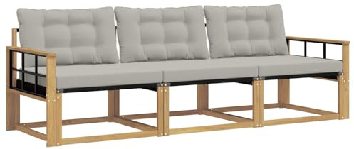 vidaXL Outdoor-Sofagarnitur mit Kissen 3 pcs Weiß und Hellgrau, Outdoor Sofa, Gartenmöbel, modernes Ecksofa, Terrasse Lounge, komfortable Sitzgelegenheit