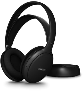 Philips SHD6000BK - Cuffie TV con batteria da 30 ore, portata di 30 m, connessione digitale a 2,4 GHz, batteria sostituibile, ingressi ottici e 3,5 mm, comfort over-ear, colore: nero