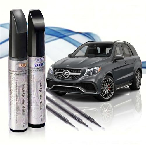 Asturcolor Reparador Arañazos Coche, Lápiz Retoque Automóvil, Bolígrafo Reparaarañazos, 2 Piezas Pintura Retoque Mercedes con Base + Laca, Fabricado en España (831 GRIS GRAFITO METALIZADO)